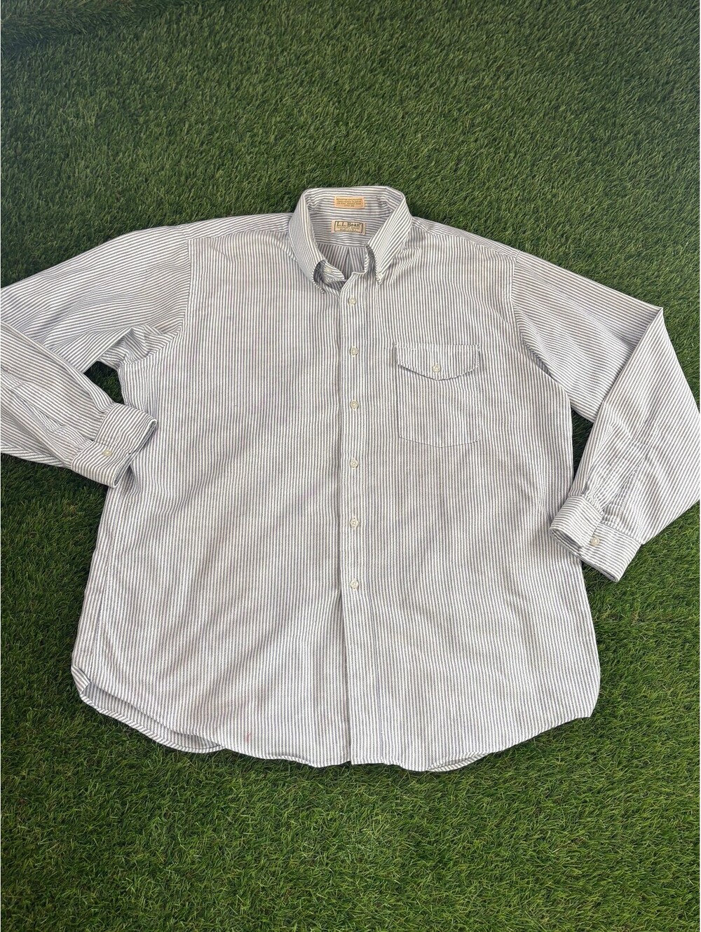 Vintage L.L. Bean Blue White Stripe Cotton Blend Dress Shirt, Men's XL